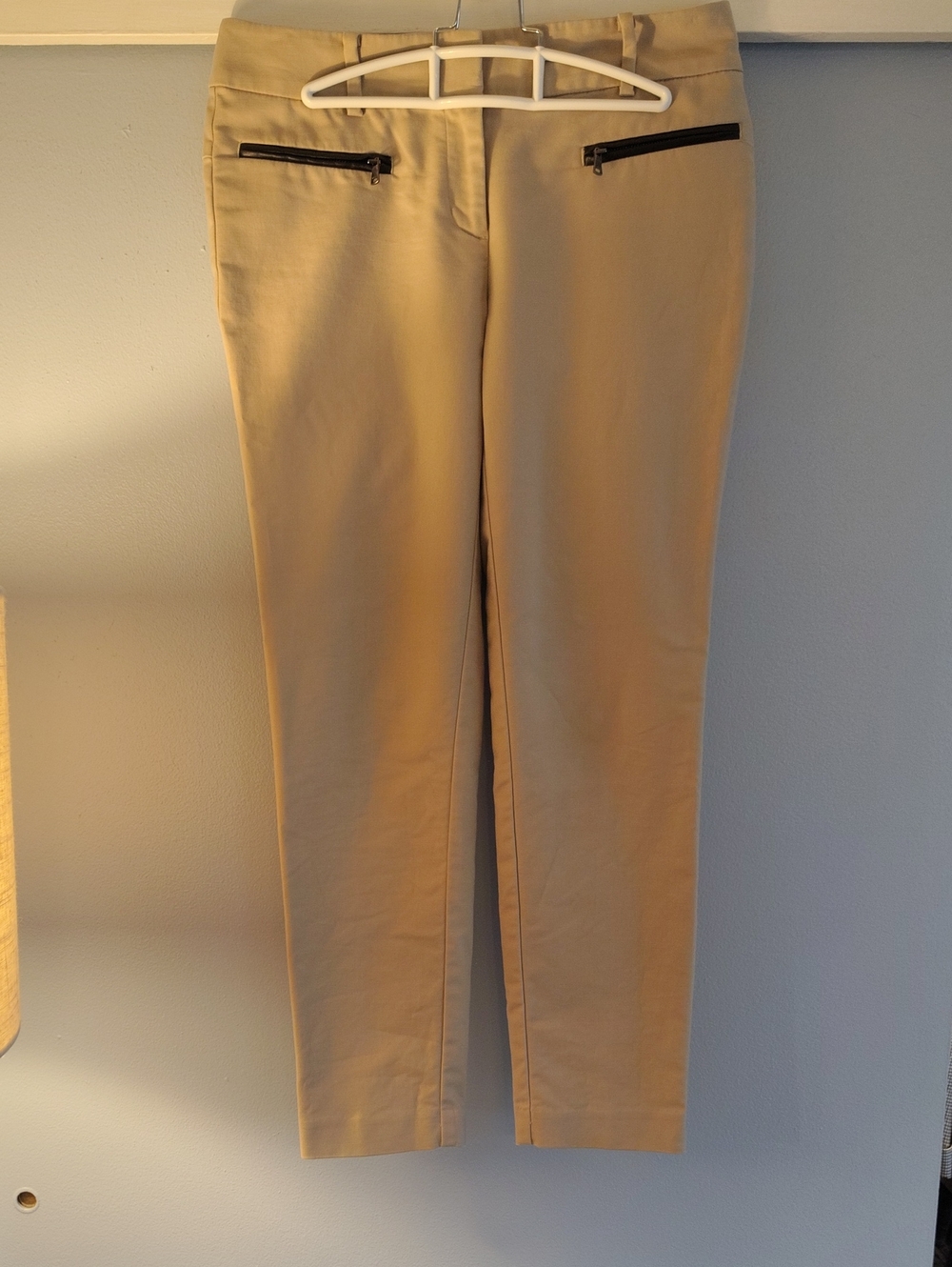 Anne Klein Tan Straight-Leg Pants with Black Zip Accents